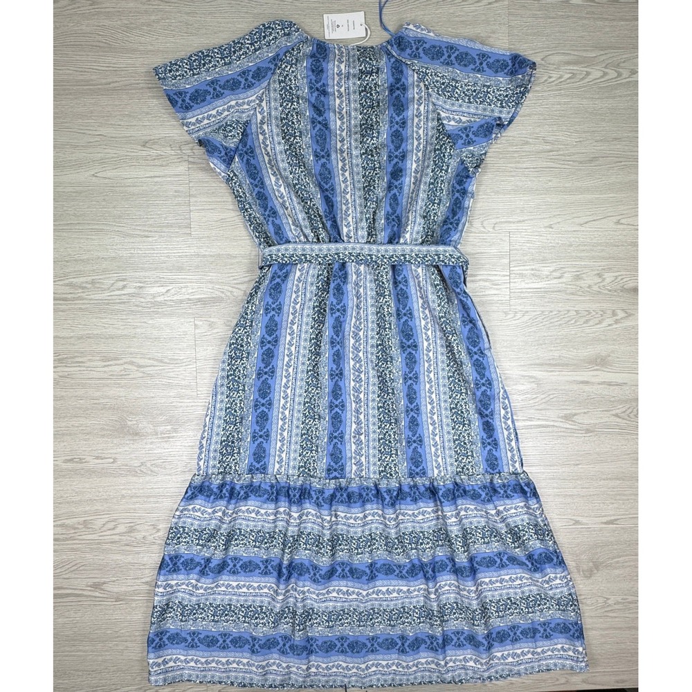 Lucky Brand Women Dress Peri Vertical Blue XL NWT Paisley Tiered Midi - Picture 2 of 9